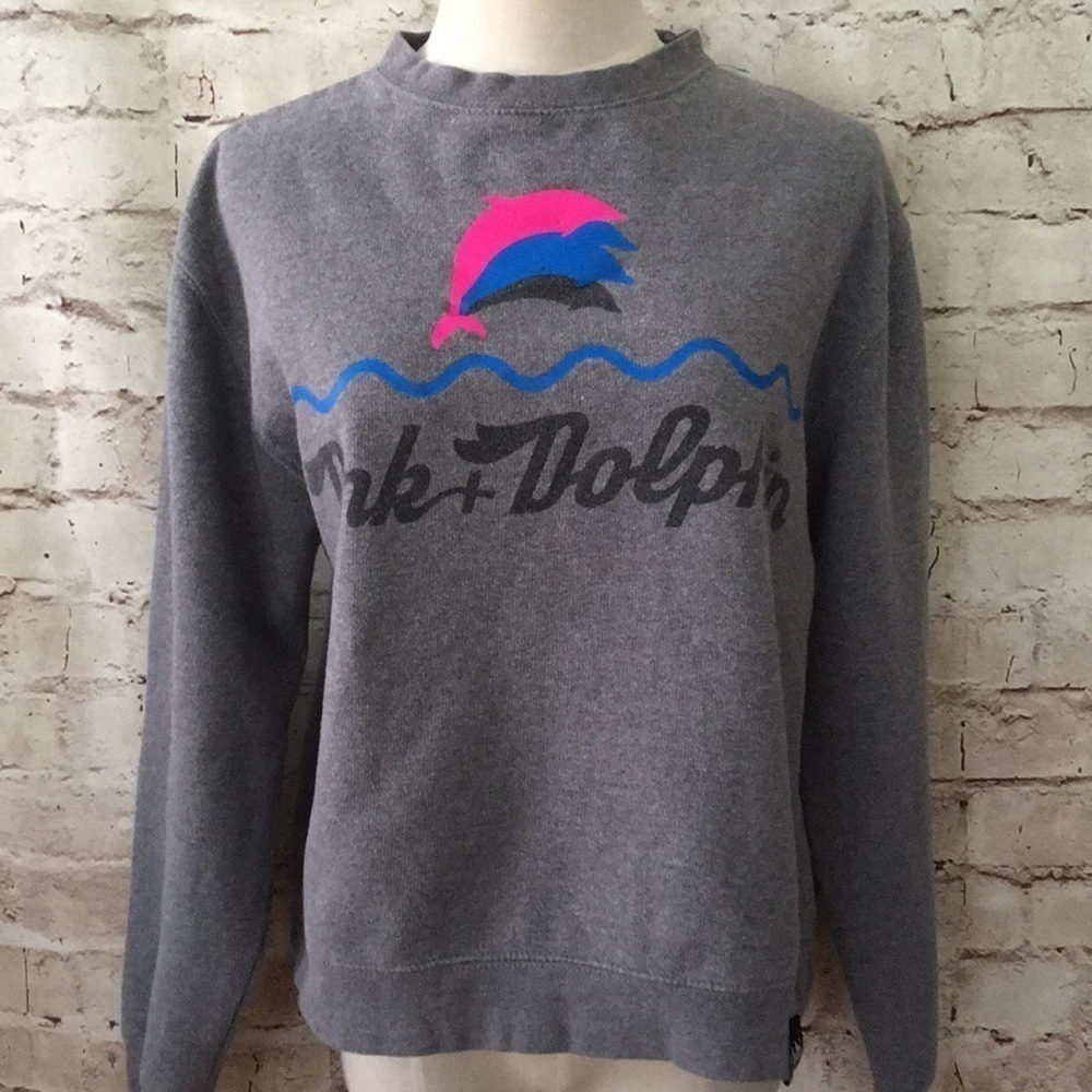 Pink Dolphin Sweatshirt Women Small Chest 40 Gray